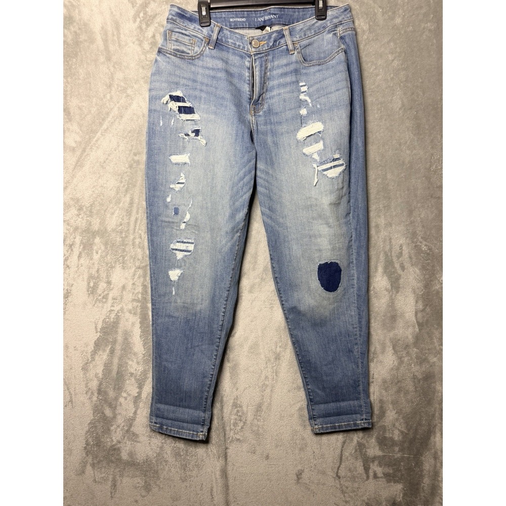 Lane Bryant Jeans Size 16 Blue High-Rise Girlfriend 36X31 10" Rise Distressed - Picture 2 of 7